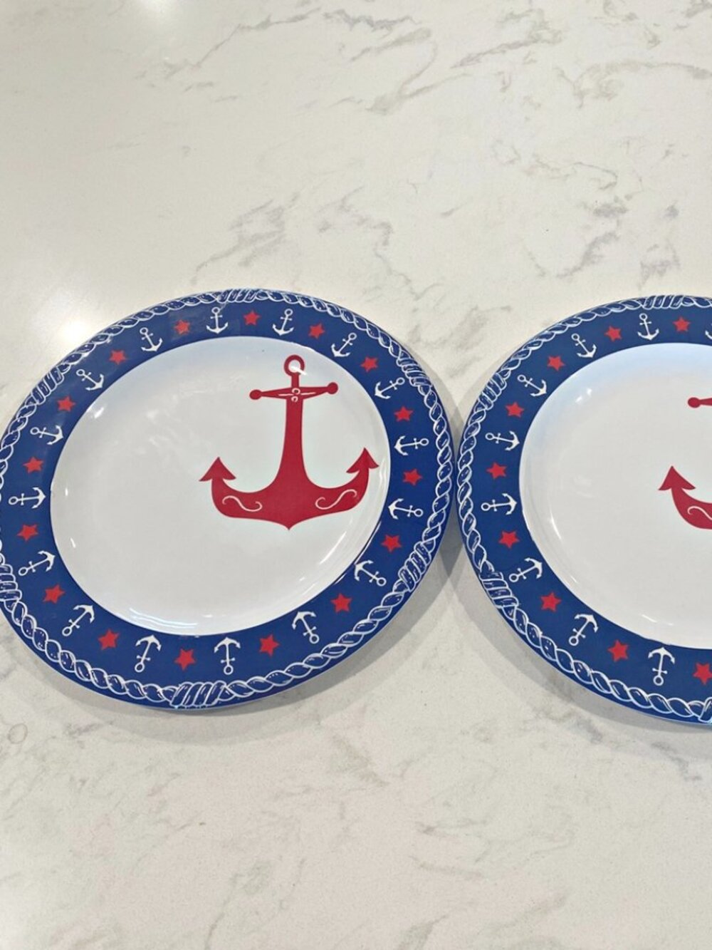 Nautica Dinner Plates 11 Inch Melamine Anchors Nautical Blue Red White Set of 2